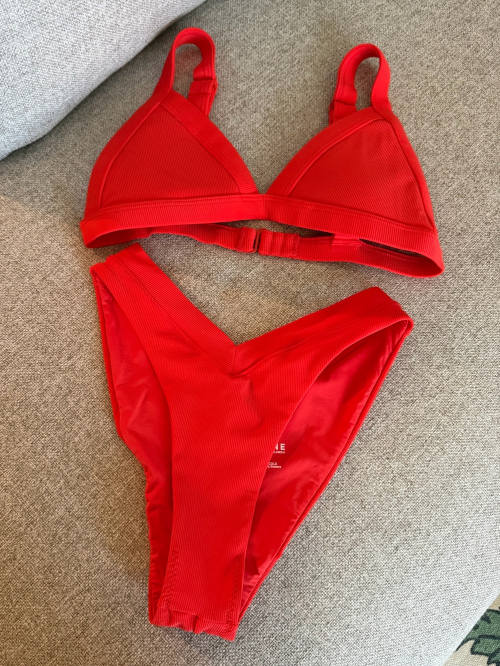 Red Ribbed V-Neck Bikini Set - Unbranded